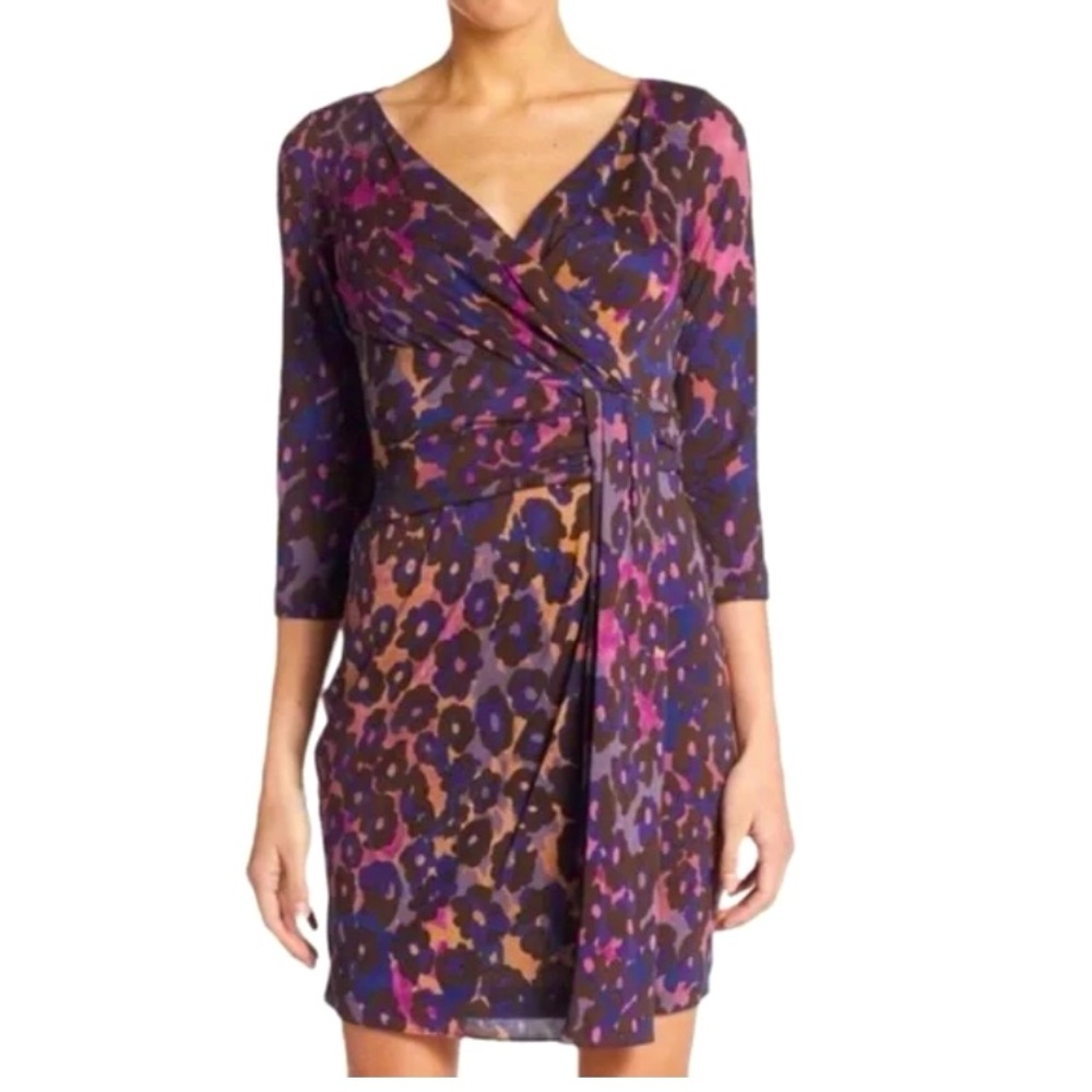 Diane Von Furstenberg Zaina Garden Animal Print Silk Faux Wrap Dress Size 10